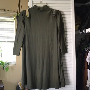 Long sleeve dress, shoulder cut outs, army green